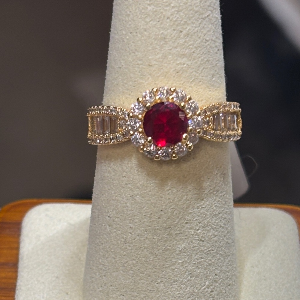 AAA CZ Round Baguette Ring 18k Yellow Gold Filled